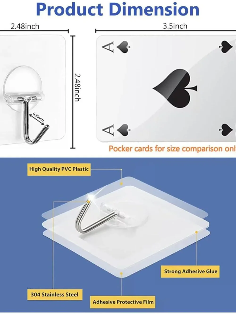 Easy Peel and Stick Adhesive Hooks - 12 Heavy Duty Hooks for Home Organization